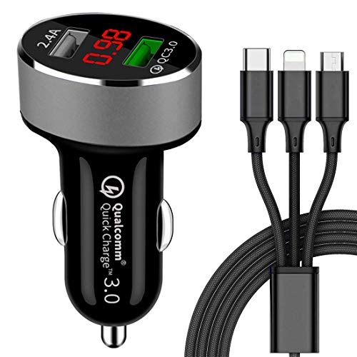 GreatCool Quick Charge 3.0 Caricabatteria per auto, Caricatore veloce, Adattatore per caricatore da auto doppio USB Con…