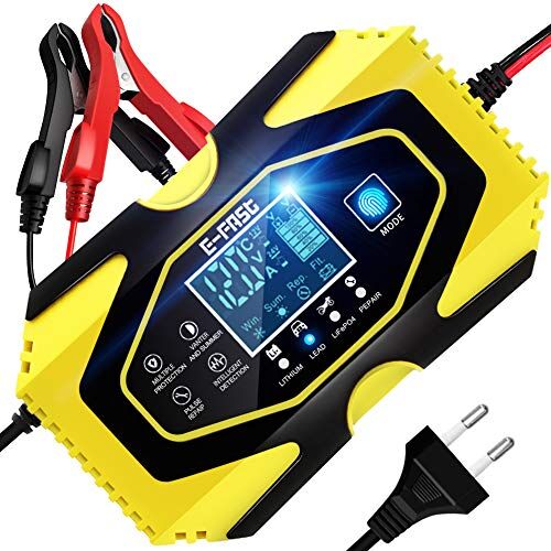YDBAO Caricabatterie da Auto Moto 6A 12V/24V per Litio/Acido al Piombo/LiFePO4 Carica Batteria per Auto Moto…