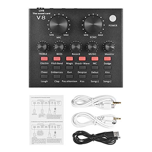 FengHP V8 Live Sound Card Multiple Mixer Effetti audio, Interfaccia audio USB Intelligente Volume Mic per Registrazione…